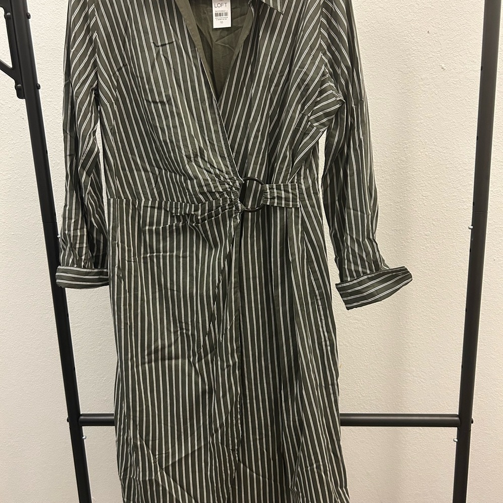 Loft Green Striped Dress